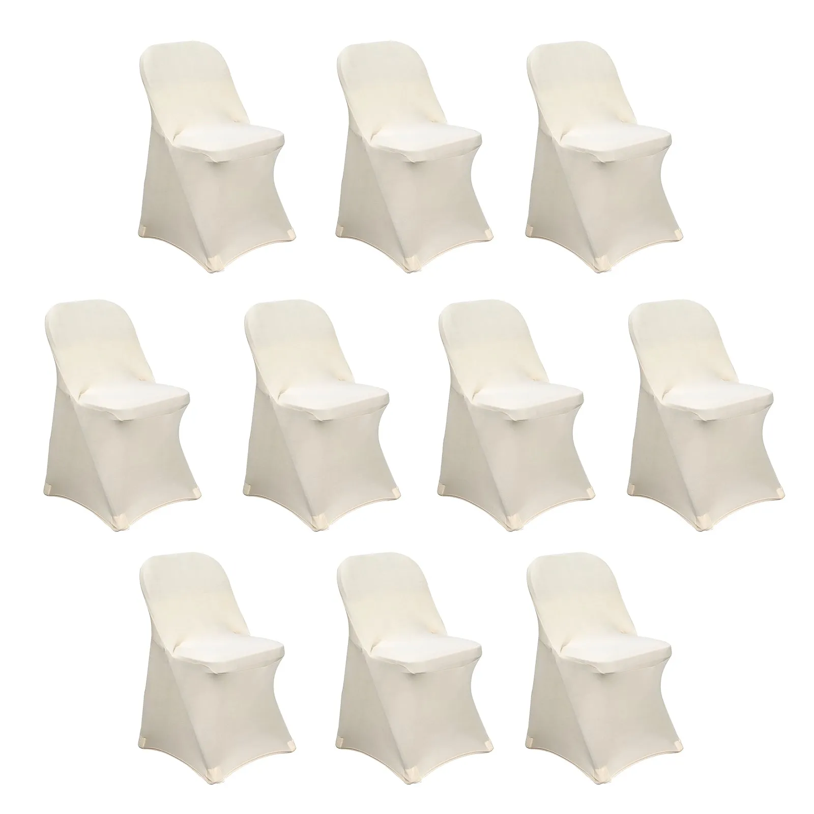 10 Pack Beige Spandex Folding Slip On Chair Covers, Stretch Fitted Chair Covers - 160 GSM