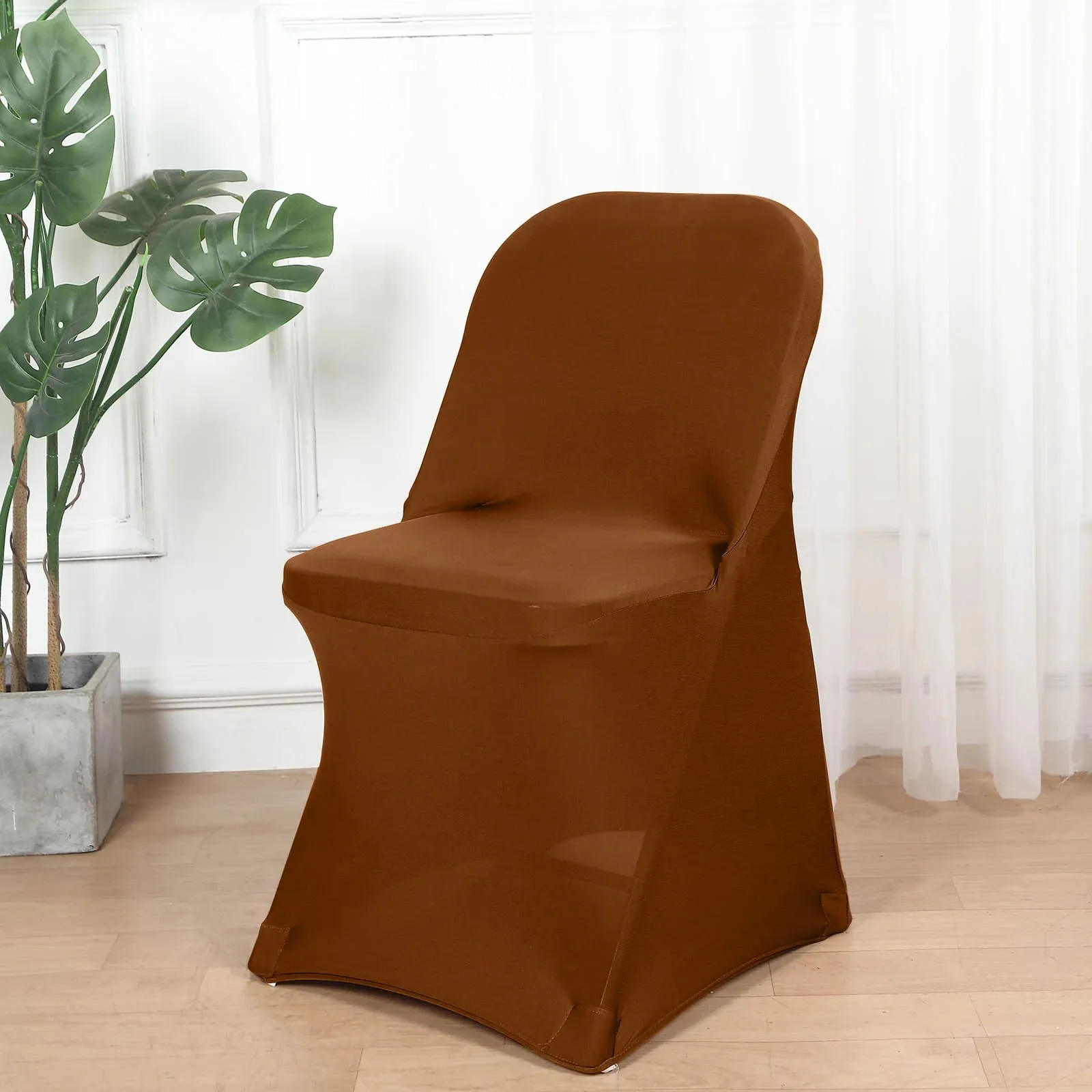 10 Pack Cinnamon Brown Spandex Folding Slip On Chair Covers, Stretch Fitted Chair Covers - 160 GSM