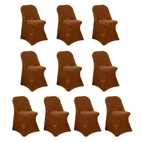 10 Pack Cinnamon Brown Spandex Folding Slip On Chair Covers, Stretch Fitted Chair Covers - 160 GSM