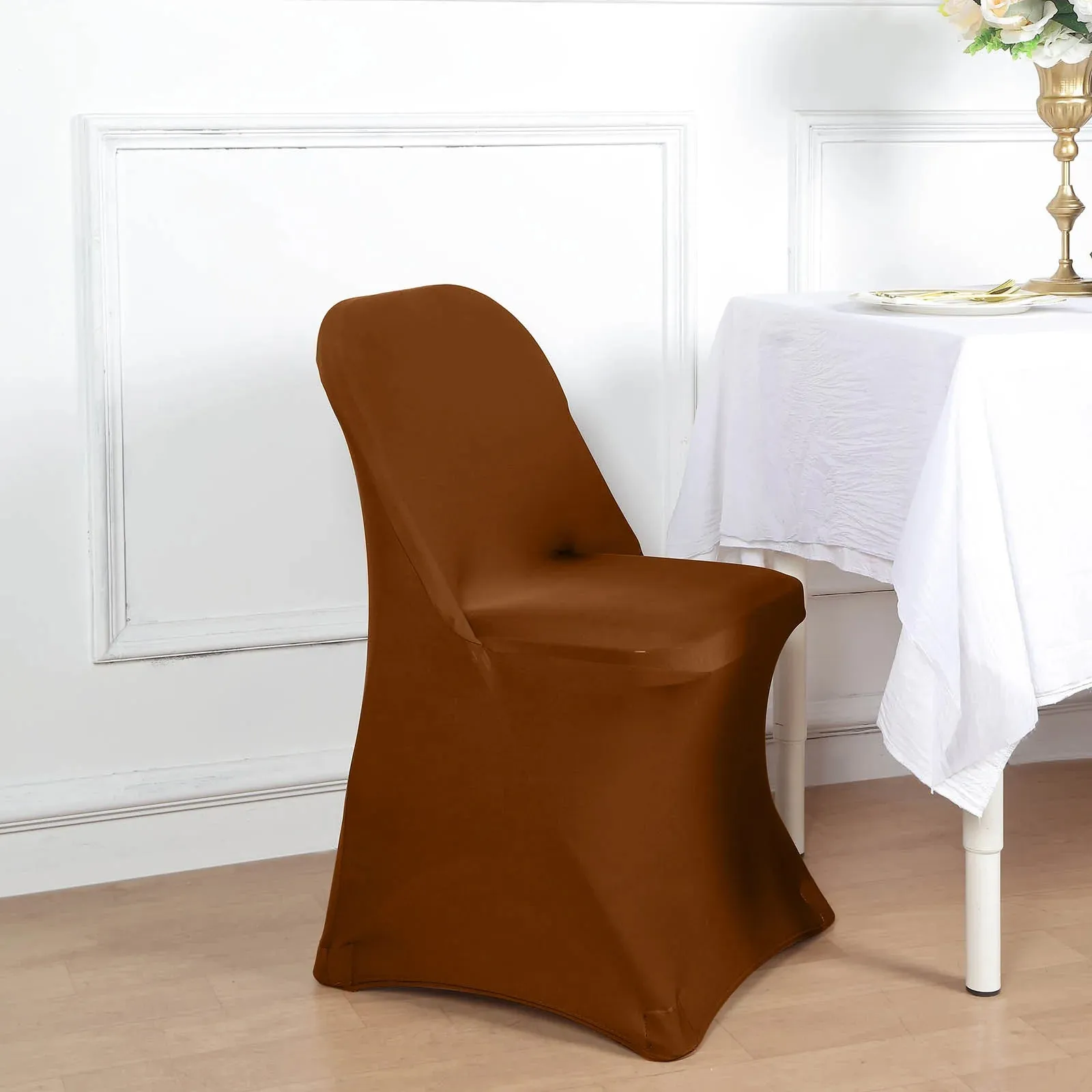 10 Pack Cinnamon Brown Spandex Folding Slip On Chair Covers, Stretch Fitted Chair Covers - 160 GSM