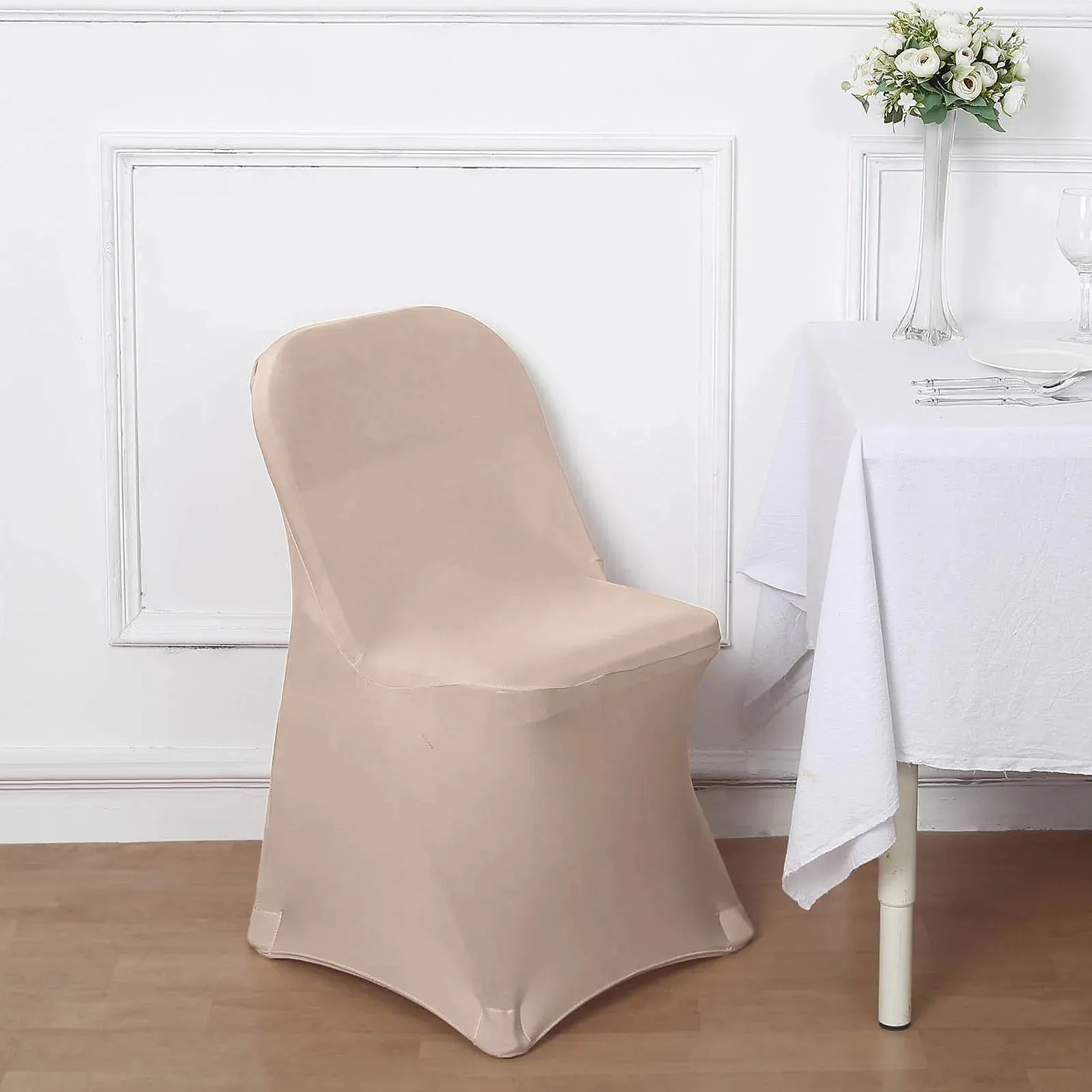 10 Pack Nude Spandex Folding Slip On Chair Covers, Stretch Fitted Chair Covers - 160 GSM