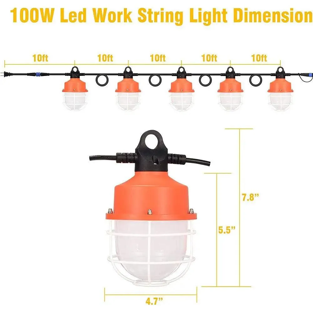 100W LED Construction Work Light 50ft 12000Lm 5000K Linkable LED Construction  Lights