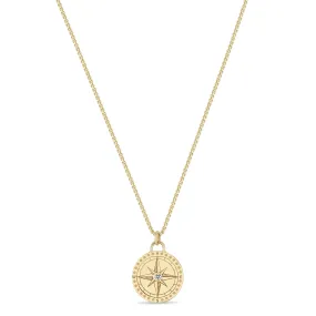 14k Small Compass Medallion Box Chain Necklace