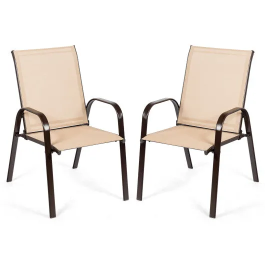 2 Pcs Patio Chairs Outdoor Dining Chair with Armrest-Beige