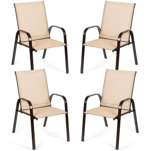 2 Pcs Patio Chairs Outdoor Dining Chair with Armrest-Beige