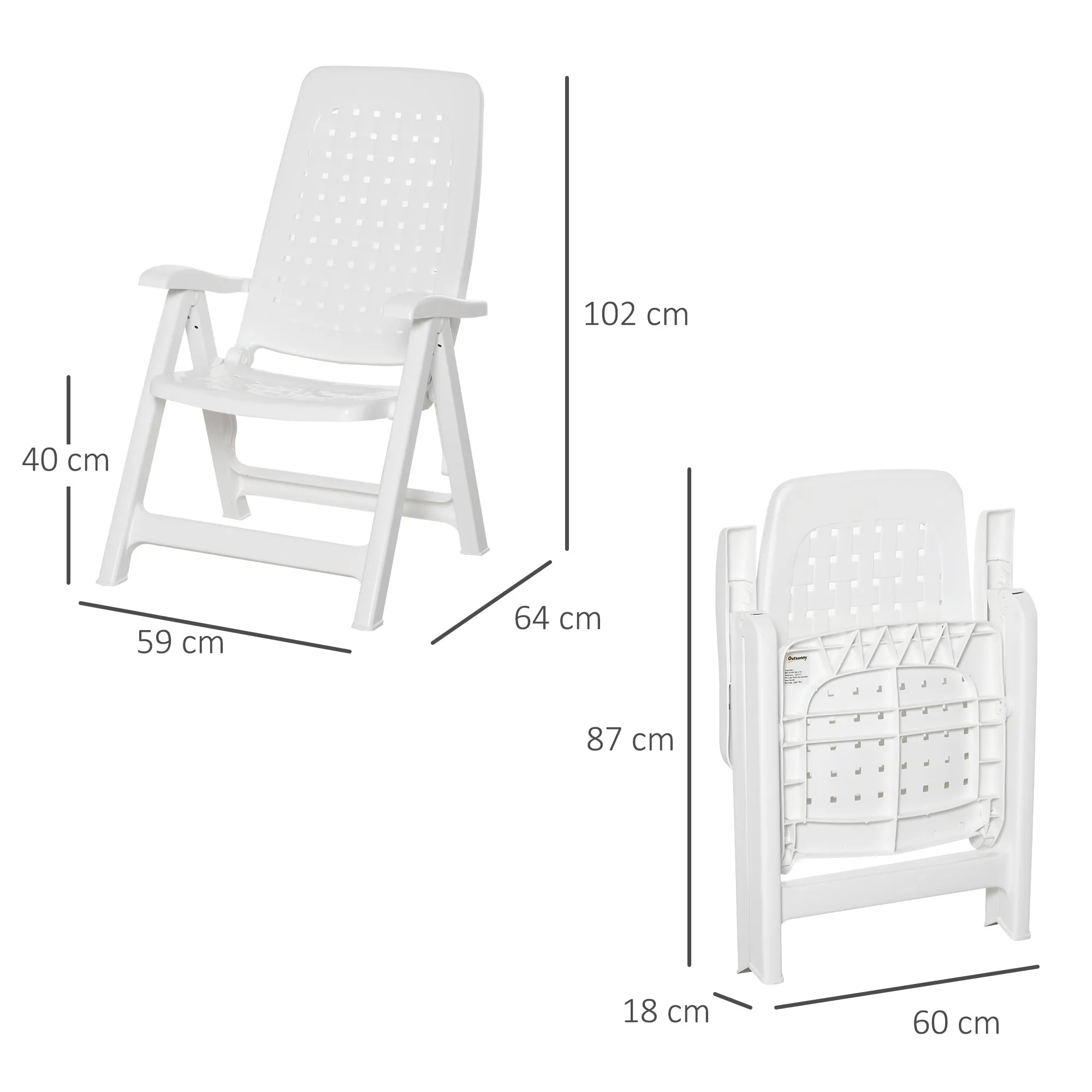 2-Piece Folding Dining Chairs w/ 4-Position Backrest for Outdoor Events