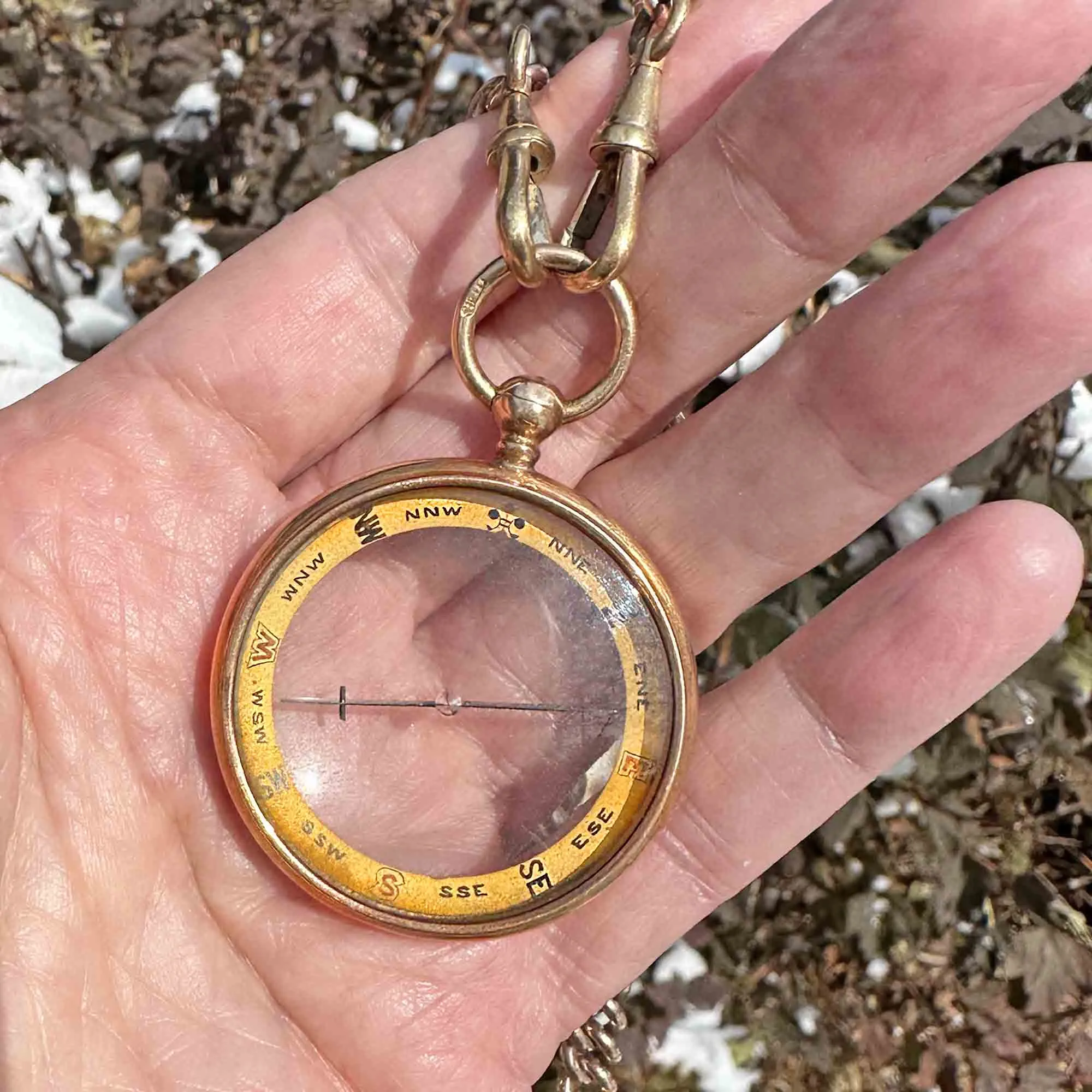 2nd Payment Large Antique 15K Gold Working Compass Fob Pendant w Case