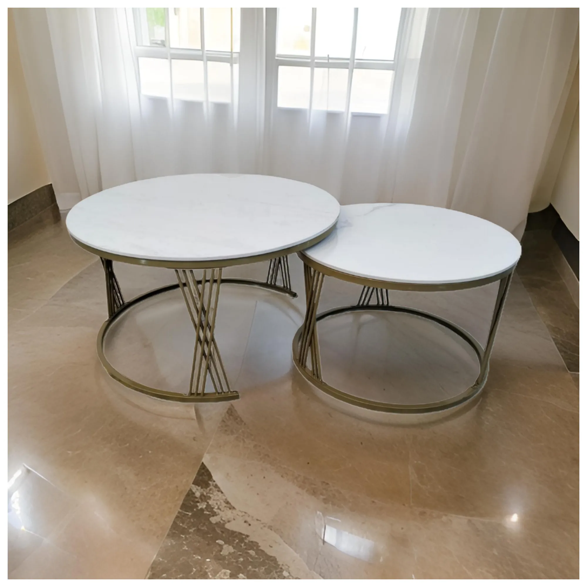 2Pcs Of Round Modern Marble Top Nesting Frame Tables CT-Y09-WG