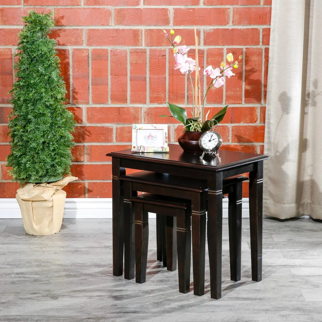 3-Piece Espresso Nesting Tables Set, Sturdy Birchwood Veneer Finish, Functional & Stylish Design, Space-Saving Stackable Tables