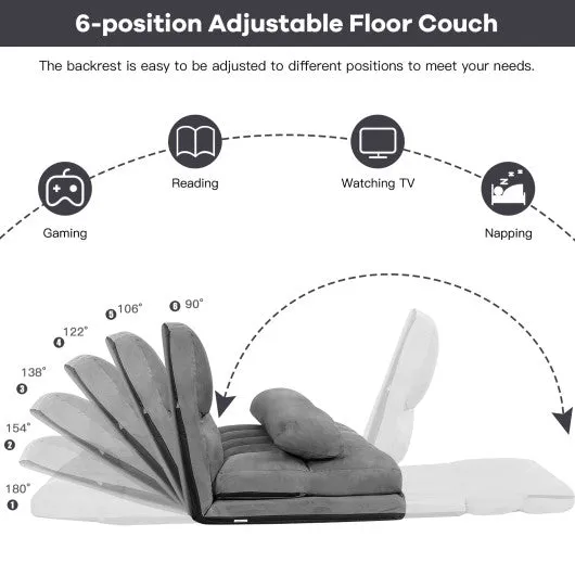 6-Position Foldable Floor Sofa Bed with Detachable Cloth Cover-Gray