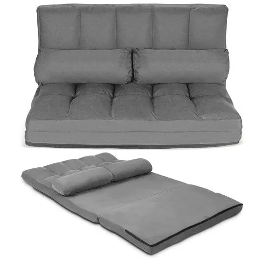 6-Position Foldable Floor Sofa Bed with Detachable Cloth Cover-Gray