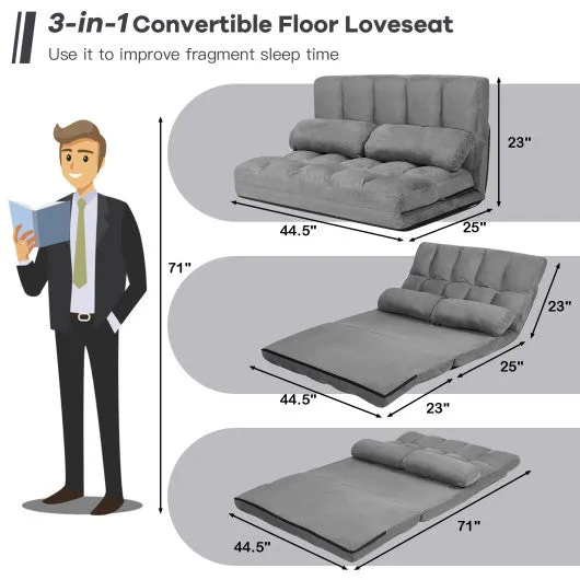 6-Position Foldable Floor Sofa Bed with Detachable Cloth Cover-Gray