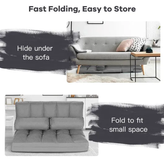 6-Position Foldable Floor Sofa Bed with Detachable Cloth Cover-Gray