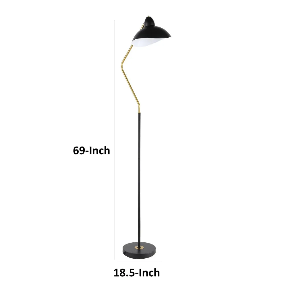 69 Inch Floor Lamp, V Curved Arm, Wavy Edges, Black Metal, Gold, White  By Casagear Home