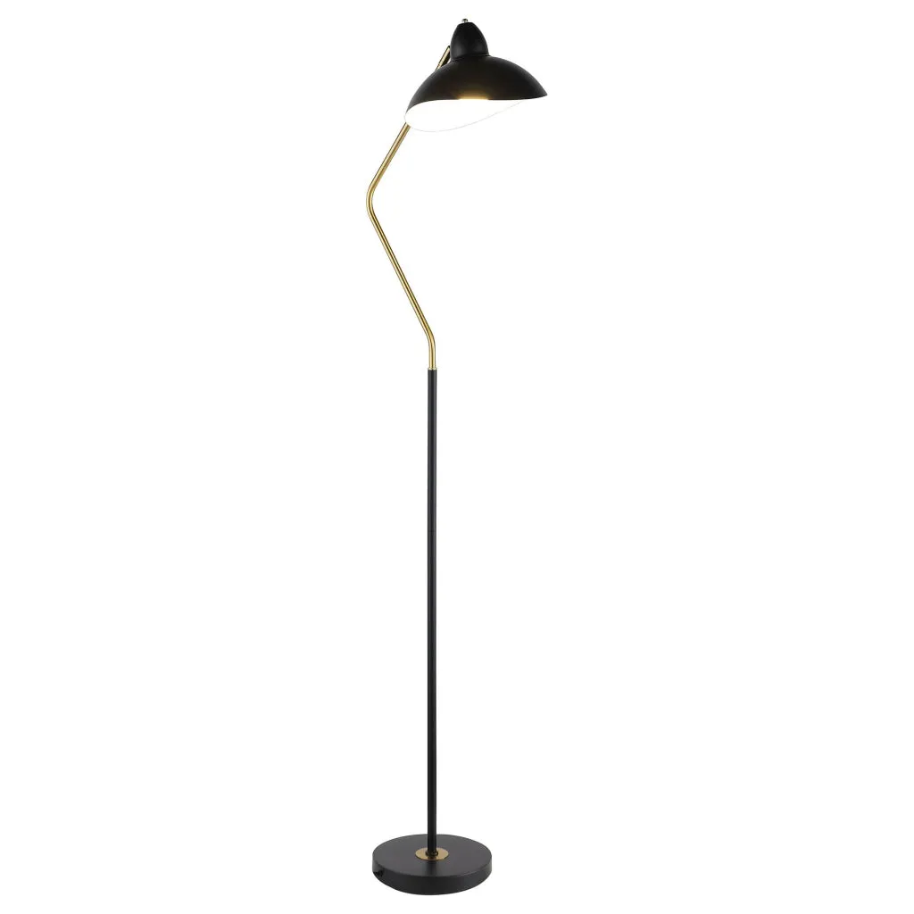 69 Inch Floor Lamp, V Curved Arm, Wavy Edges, Black Metal, Gold, White  By Casagear Home