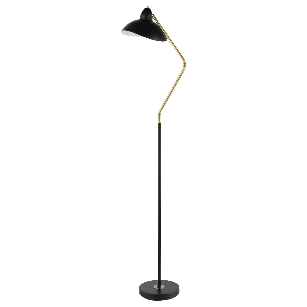 69 Inch Floor Lamp, V Curved Arm, Wavy Edges, Black Metal, Gold, White  By Casagear Home