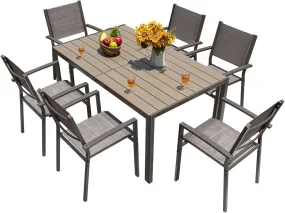 7 Pieces Patio Dining Set, Outdoor Furniture with 6 Stackable Chairs and Large Table