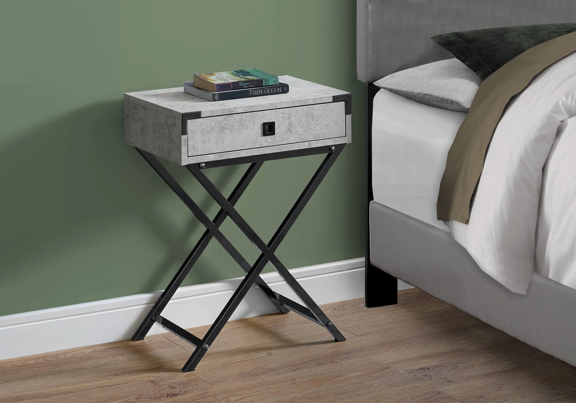 Accent Table - 24"H / Grey Cement / Black Nickel Metal