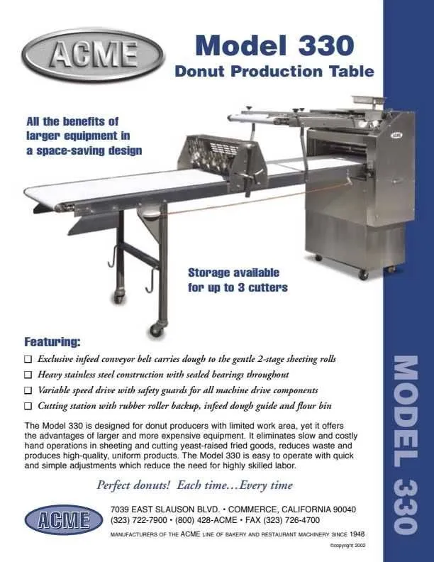 ACME 330DD Donut Production Sheeter (120V) Right To Left Production Production 96"