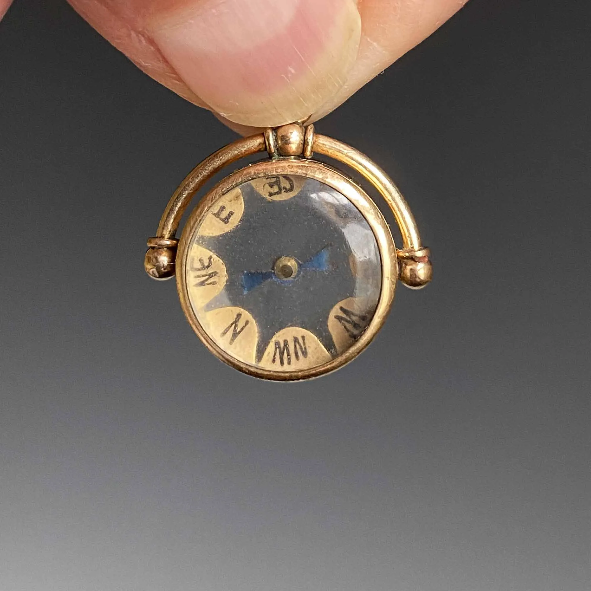 Antique Gold Compass Fob Charm Pendant