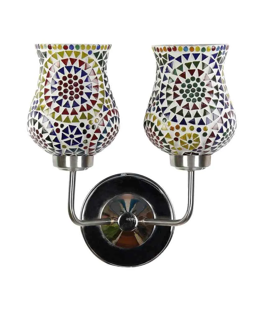 Artful Mosaic Glass Wall Mounted Dual Lamp With Steel Base | Set of 2 | 5 x 11 x 14 inches