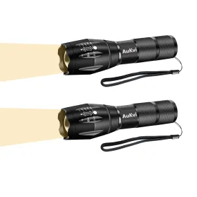 AuKvi Warm Light Flashlight Single Mode Zoomable Warm White LED Tactical Flashlight,2-Pack