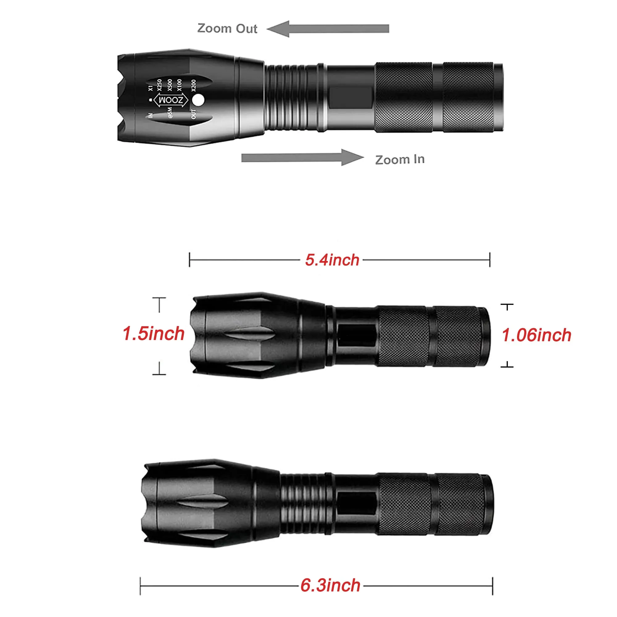 AuKvi Warm Light Flashlight Single Mode Zoomable Warm White LED Tactical Flashlight,2-Pack