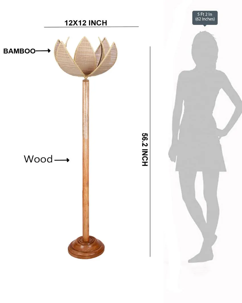 Bamboo Shade Floor Lamp With Natural Wooden Base | 12 x 56 Inches