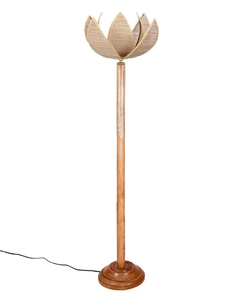 Bamboo Shade Floor Lamp With Natural Wooden Base | 12 x 56 Inches