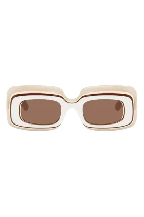 Beige & White Multilayer Rectangular Sunglasses