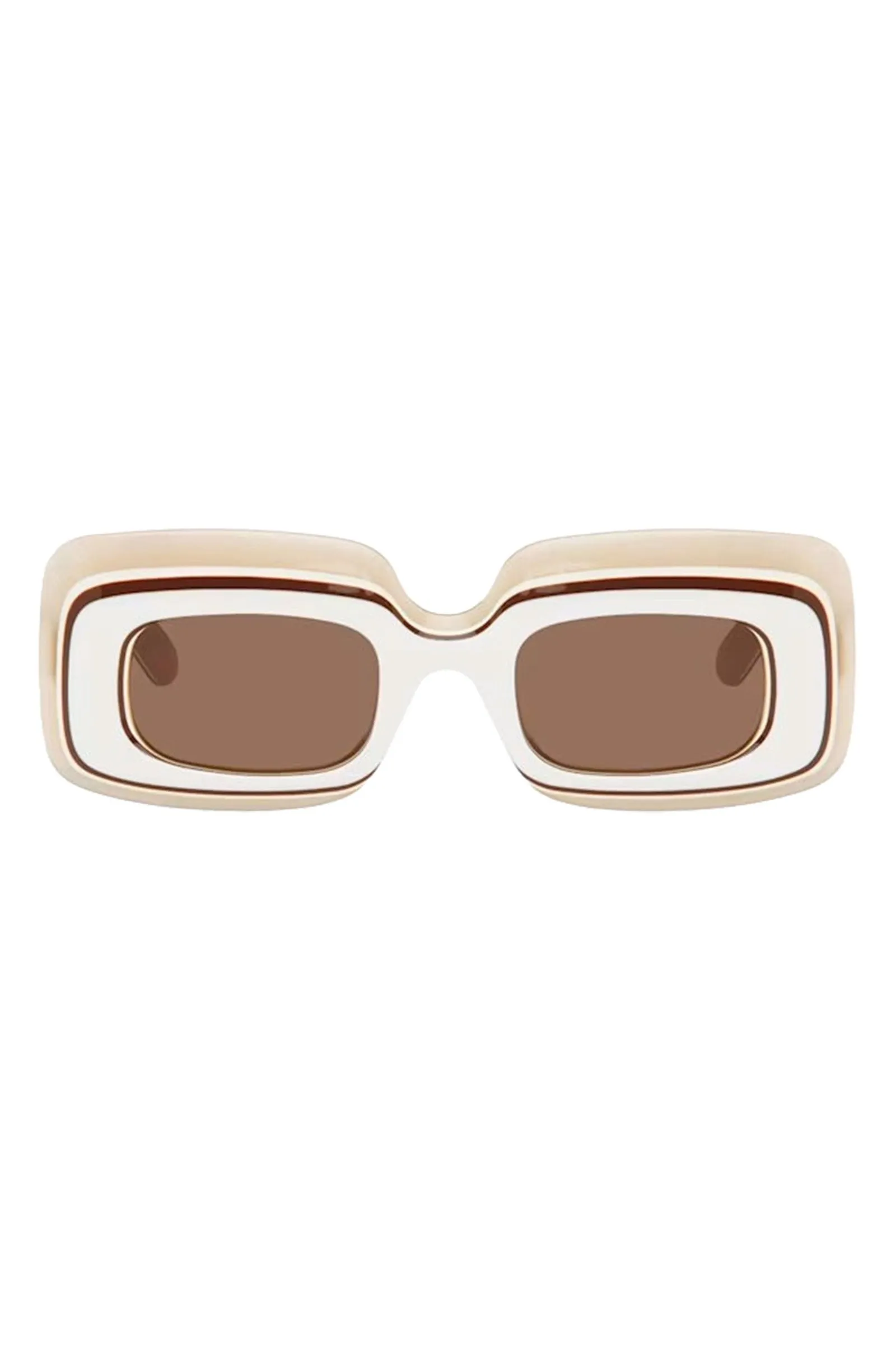 Beige & White Multilayer Rectangular Sunglasses