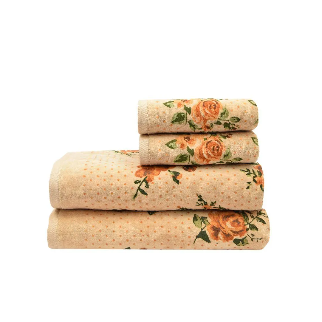 Blossom 450 GSM Cotton Towel Set of 4 | 100% Cotton, Super Soft and Absorbent