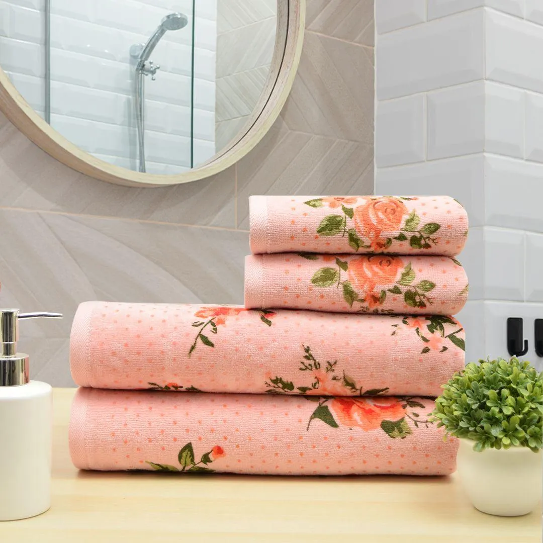 Blossom 450 GSM Cotton Towel Set of 4 | 100% Cotton, Super Soft and Absorbent