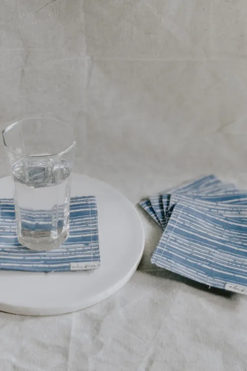 Blue Strpies Cloth Coasters By Ekatra - Set Of 6 X 3