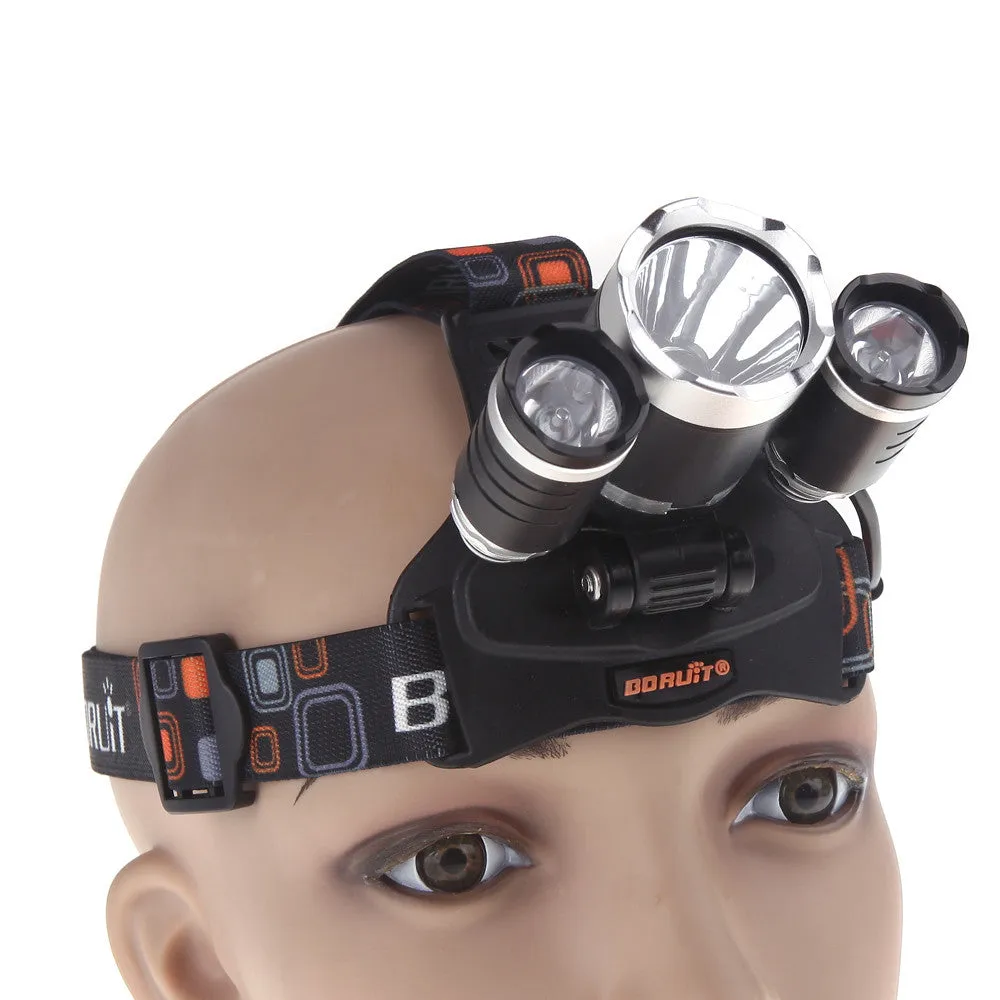 BORUIT RJ-3000 4 Modes 3xCree XM-L T6 4000 Lumens Rechargeable Headlamp(Black,2x18650)