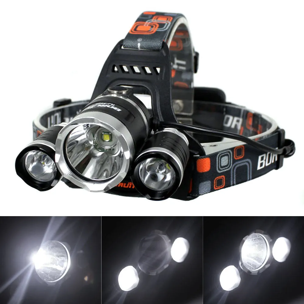 BORUIT RJ-3000 4 Modes 3xCree XM-L T6 4000 Lumens Rechargeable Headlamp(Black,2x18650)