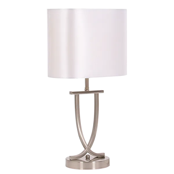 Bright Star Lighting TL089 PEARL WHITE Satin Chrome Table Lamp with Oval Pearl White Shade