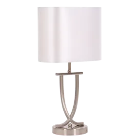 Bright Star Lighting TL089 PEARL WHITE Satin Chrome Table Lamp with Oval Pearl White Shade