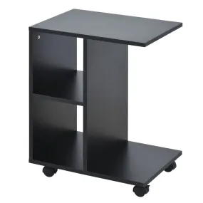 C-Shaped End Table with 2 Shelves and Wheels, Black