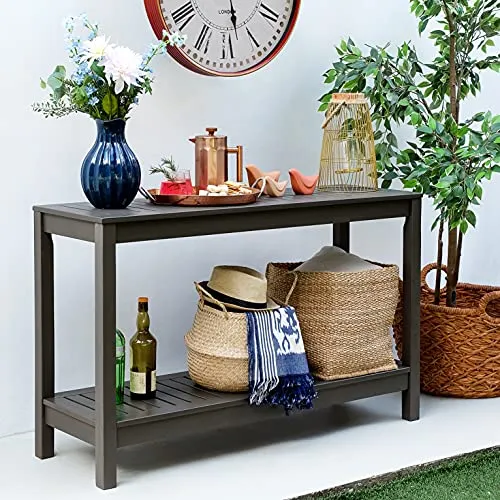 Cambridge Casual Westlake Solid Wood Console Table Indoor Outdoor Multifunctional Buffet Bar Storage Organizer, Dark Grey