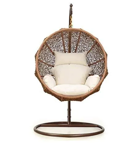 Carry Bird Big Boss Wicker Rattan Hanging Egg Chair Swing for Indoor Outdoor Patio Backyard, Comfortable Relaxing with Cushion and Stand (Standard Honey Swing, White)