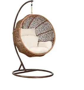 Carry Bird Big Boss Wicker Rattan Hanging Egg Chair Swing for Indoor Outdoor Patio Backyard, Comfortable Relaxing with Cushion and Stand (Standard Honey Swing, White)