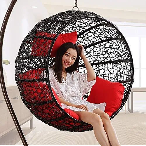 Carry Bird Big Boss Wicker Rattan Hanging Egg Chair Swing for Indoor Outdoor Patio Backyard, Comfortable Relaxing with Cushion and Stand (Standard Honey Swing, White)