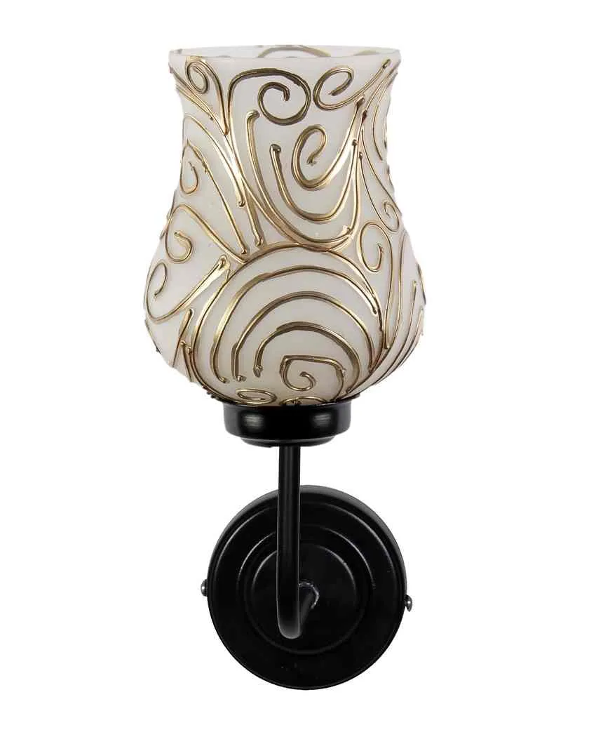 Charming Mosaic Glass Shade Wall Mounted Lamp With Iron Base | 9 x 4 x 13 inches