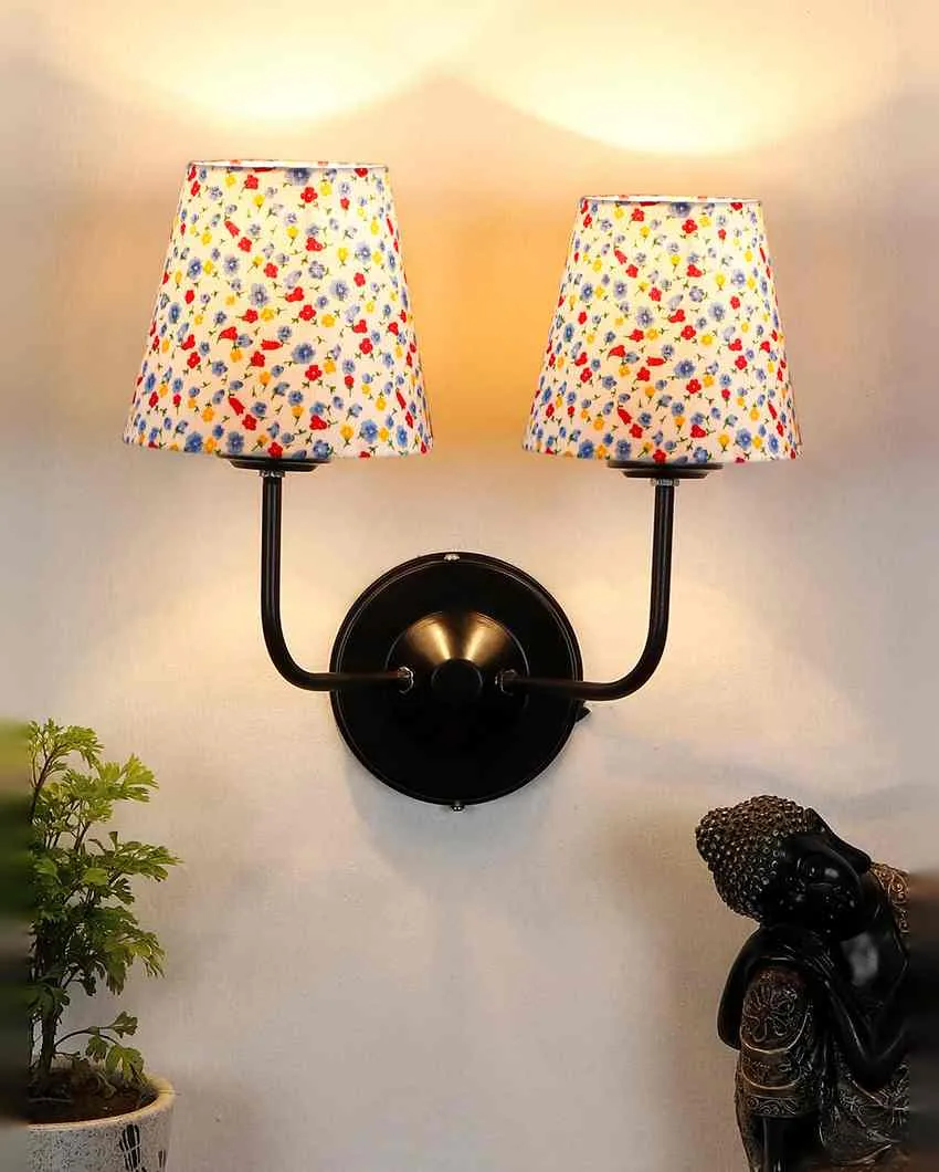 Chic Cotton Shade Wall Dual Lamp Iron Base | Set of 2 | 4 x 13 inches