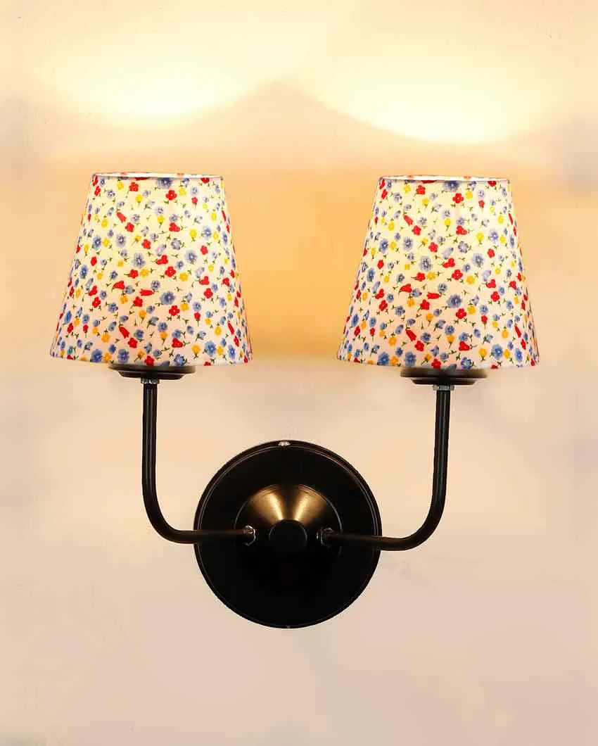 Chic Cotton Shade Wall Dual Lamp Iron Base | Set of 2 | 4 x 13 inches