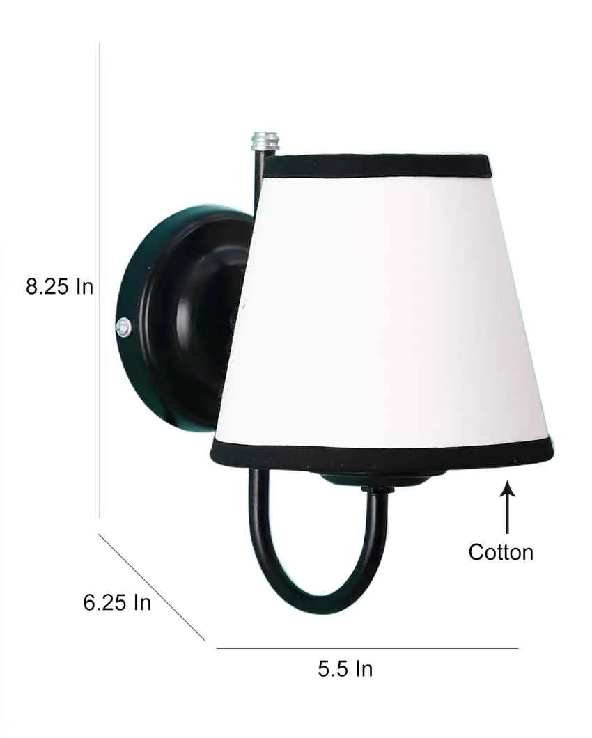 Chic Stylish White & Black Cotton Wall Mounted Lamp Iron Base | 6 x 8 inches