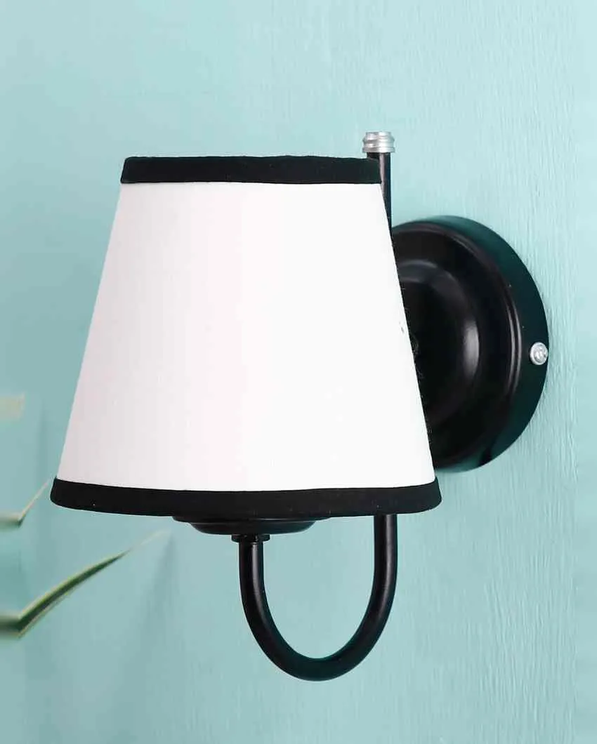 Chic Stylish White & Black Cotton Wall Mounted Lamp Iron Base | 6 x 8 inches