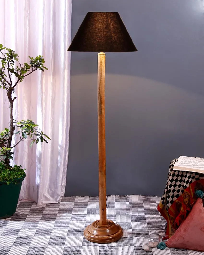 Classic Cotton Conical Shade Floor Lamp with Wooden Base | 14 x 59 Inches