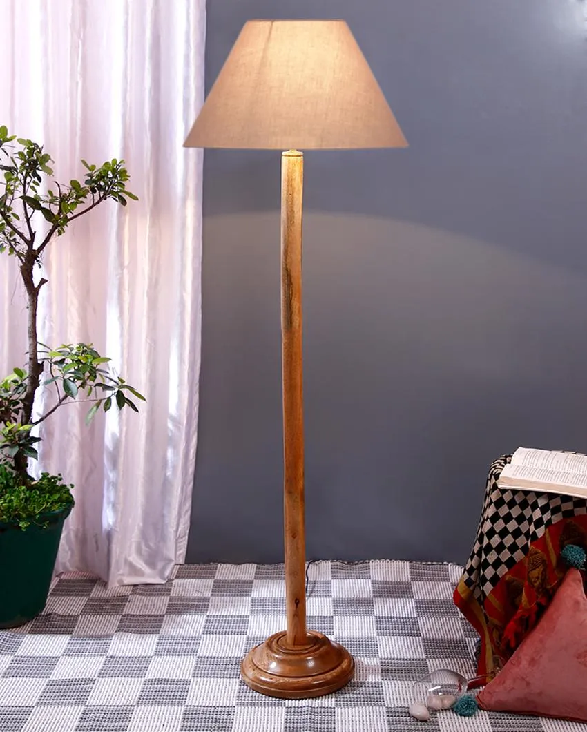 Classic Cotton Conical Shade Floor Lamp with Wooden Base | 14 x 59 Inches